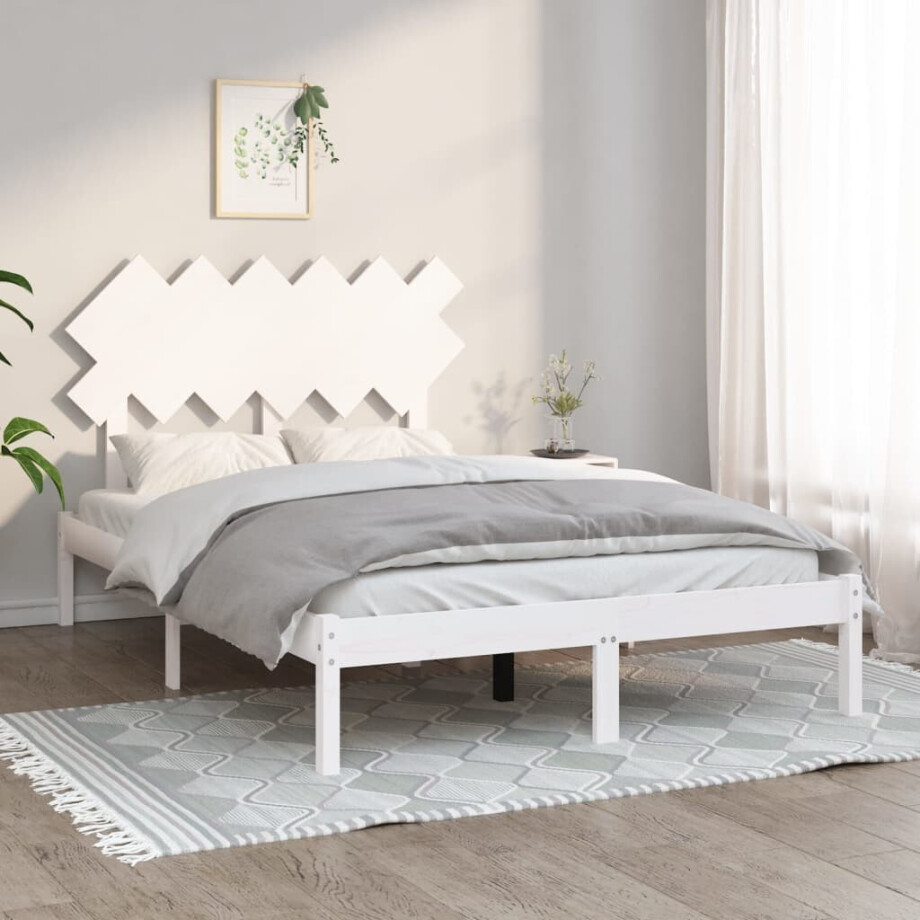 vidaXL Bedframe massief hout wit 120x200 cm afbeelding 1