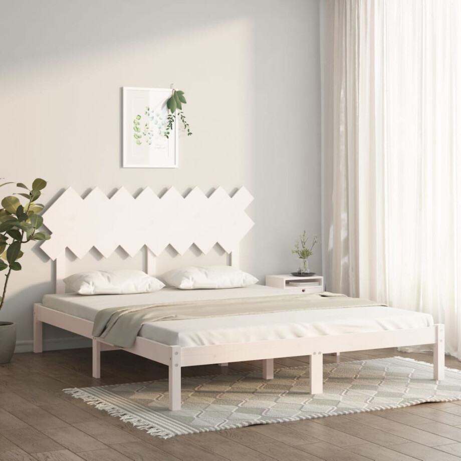 vidaXL Bedframe massief hout wit 160x200 cm vidaXL Bedframe massief hout wit 160x200 cm afbeelding 1