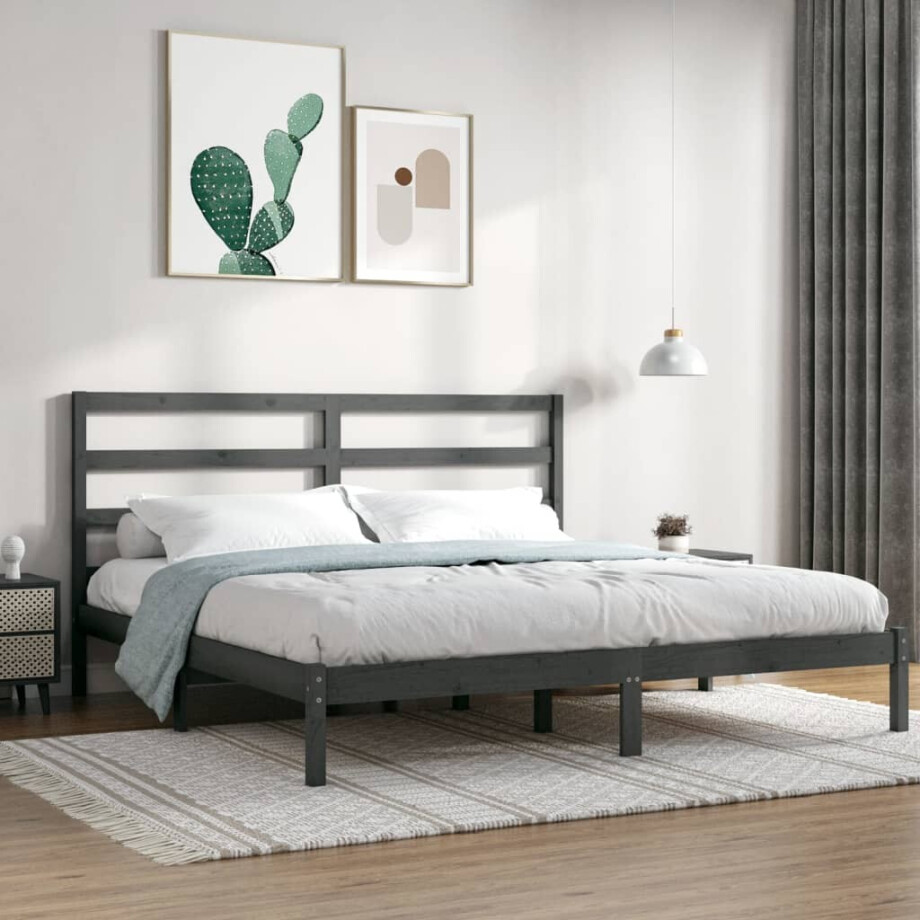 vidaXL Bedframe massief grenenhout grijs 200x200 cm afbeelding 1
