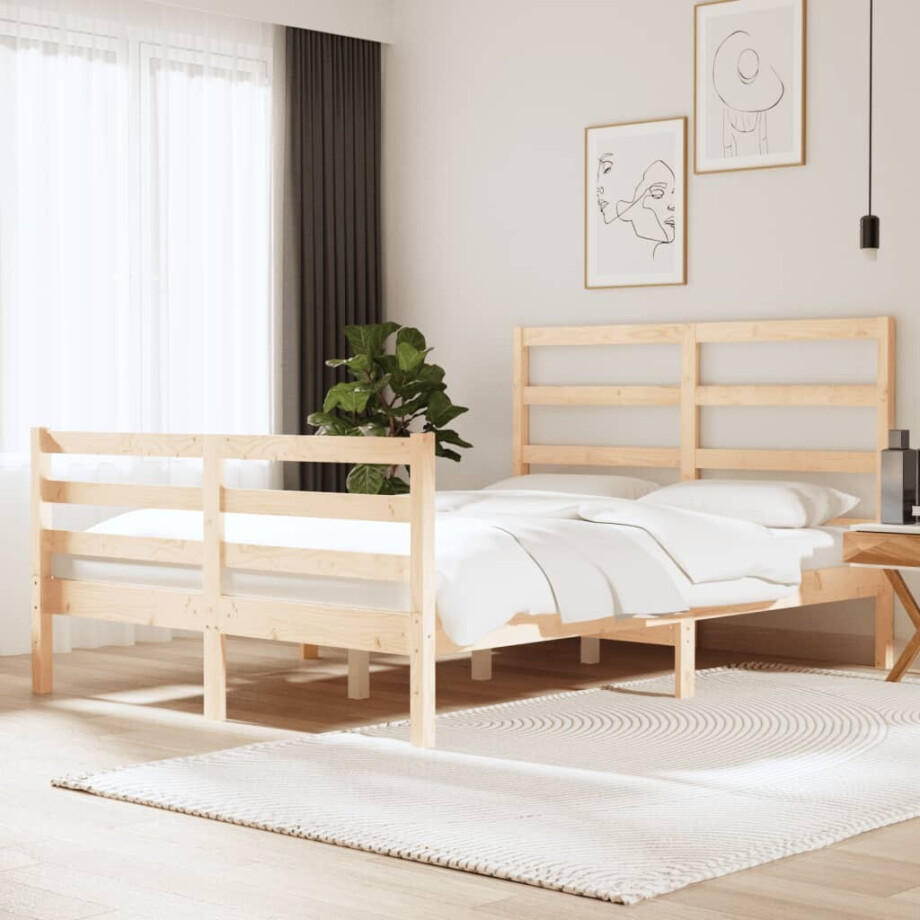 vidaXL Bedframe massief grenenhout 135x190 cm vidaXL Bedframe massief grenenhout 135x190 cm afbeelding 1
