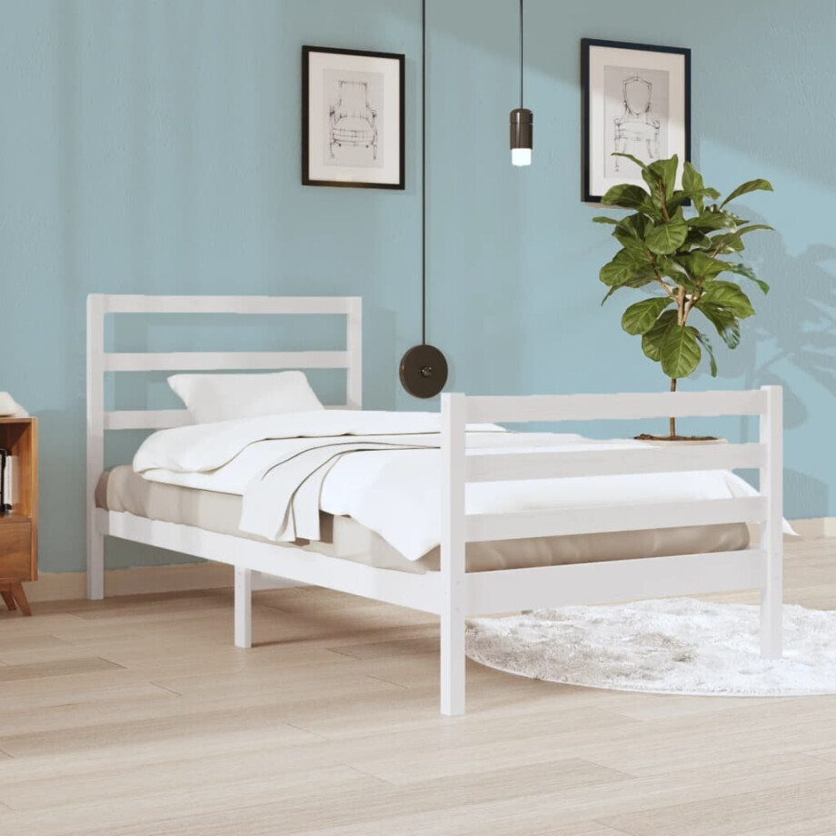 vidaXL Bedframe massief grenenhout wit 90x200 cm afbeelding 1