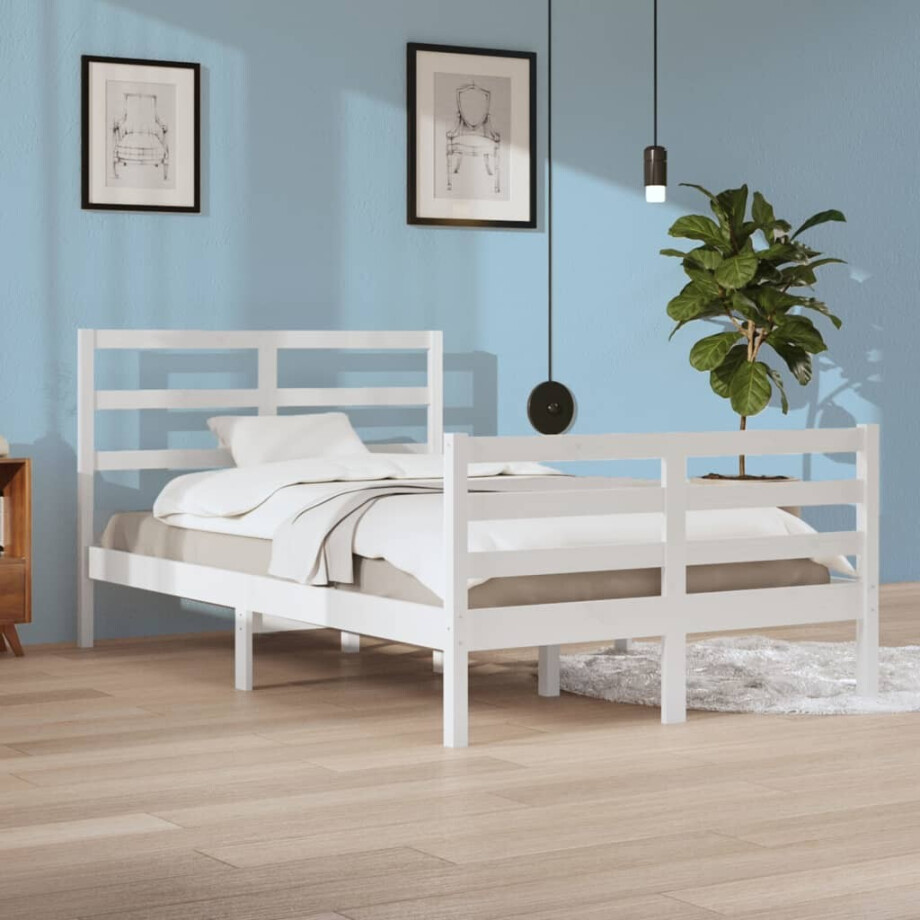 vidaXL Bedframe massief grenenhout wit 120x200 cm vidaXL Bedframe massief grenenhout wit 120x200 cm afbeelding 1