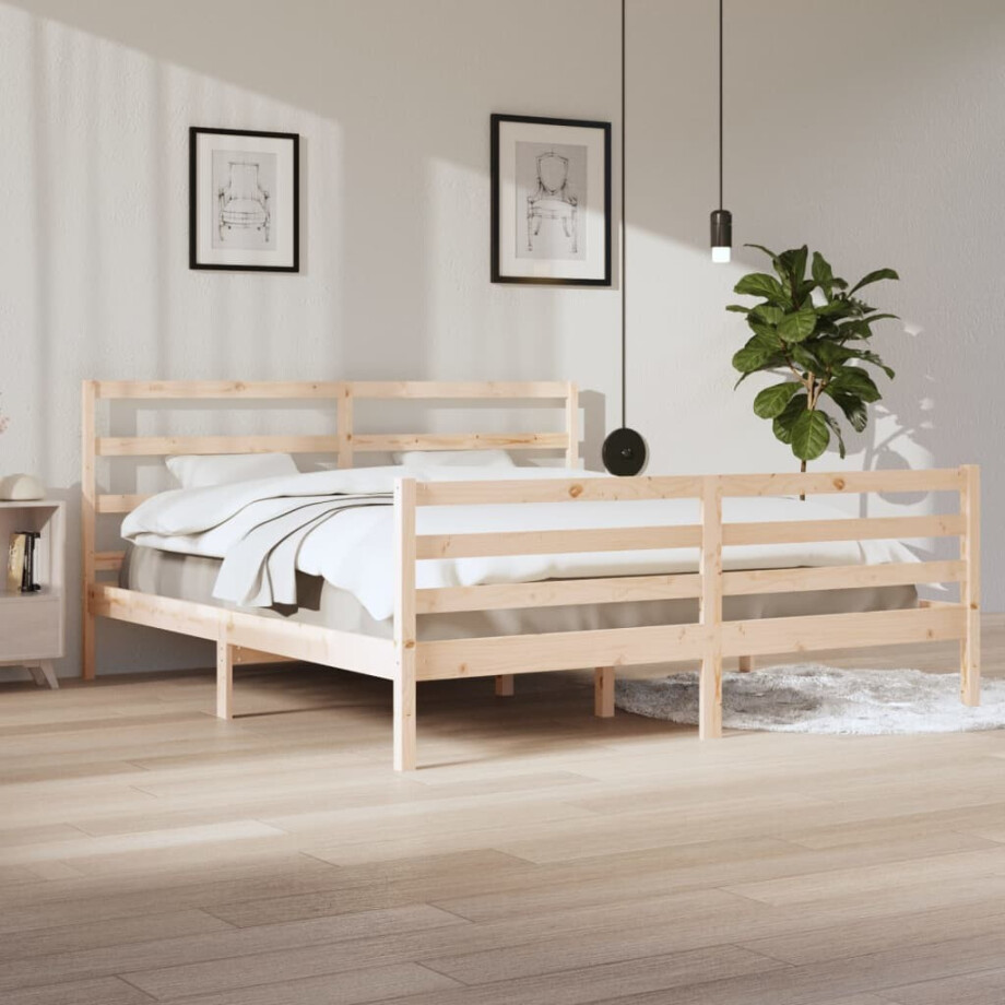 vidaXL Bedframe massief grenenhout 200x200 cm vidaXL Bedframe massief grenenhout 200x200 cm afbeelding 1