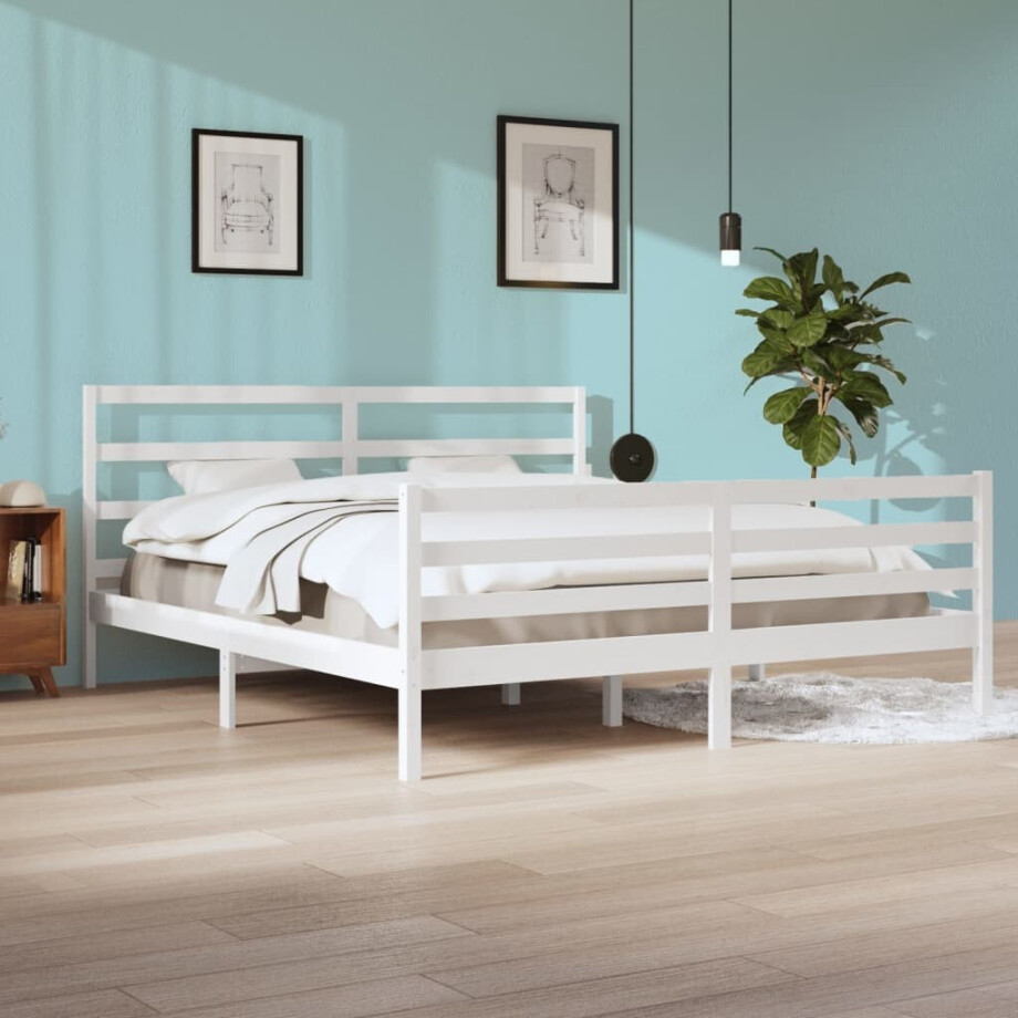 vidaXL Bedframe massief grenenhout wit 200x200 cm vidaXL Bedframe massief grenenhout wit 200x200 cm afbeelding 1