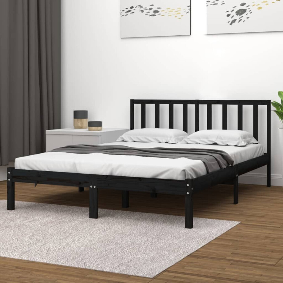 vidaXL Bedframe massief grenenhout zwart 140x190 cm afbeelding 1