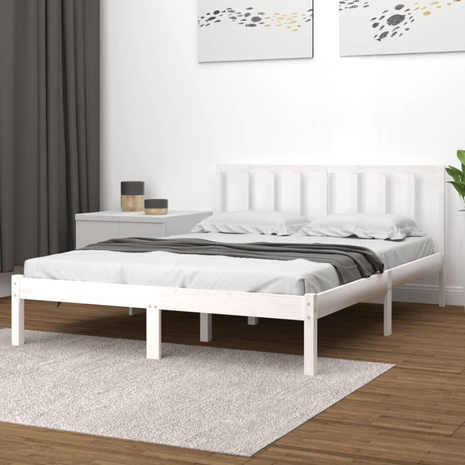 vidaXL Bedframe massief grenenhout wit 140x200 cm afbeelding 1