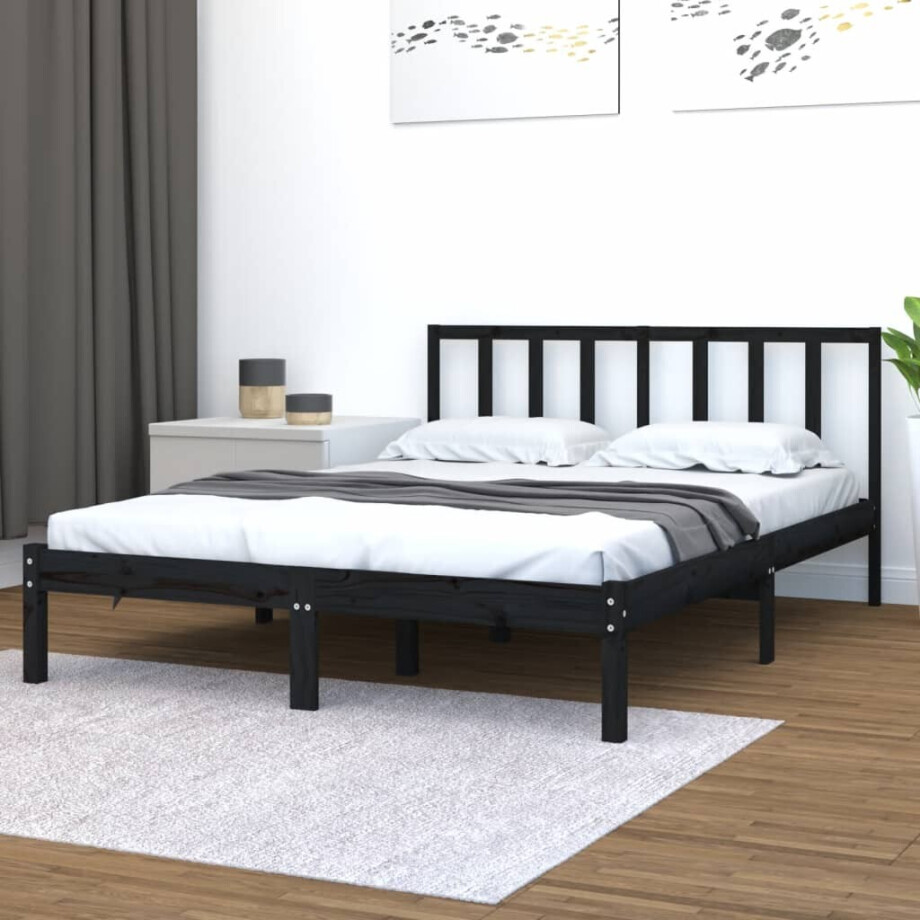 vidaXL Bedframe massief grenenhout zwart 150x200 cm afbeelding 1