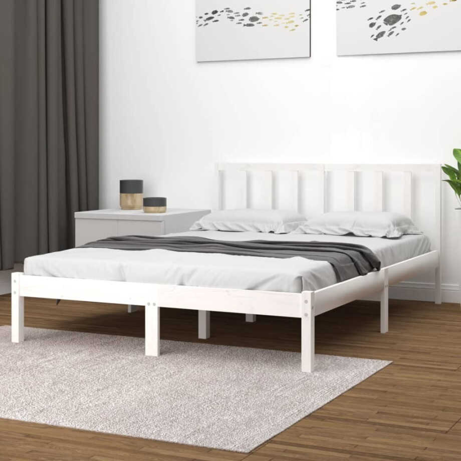 vidaXL Bedframe massief grenenhout wit 160x200 cm vidaXL Bedframe massief grenenhout wit 160x200 cm afbeelding 1