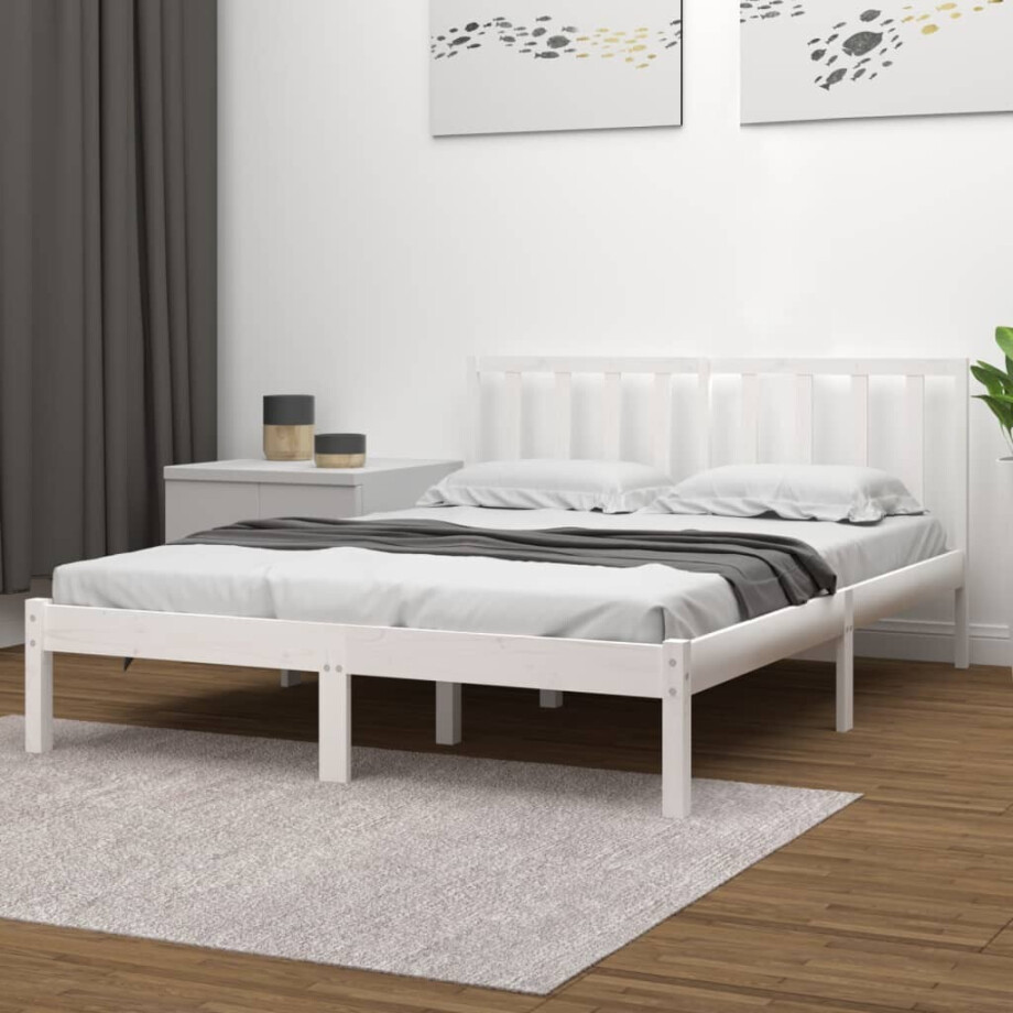 vidaXL Bedframe massief grenenhout wit 200x200 cm vidaXL Bedframe massief grenenhout wit 200x200 cm afbeelding 1