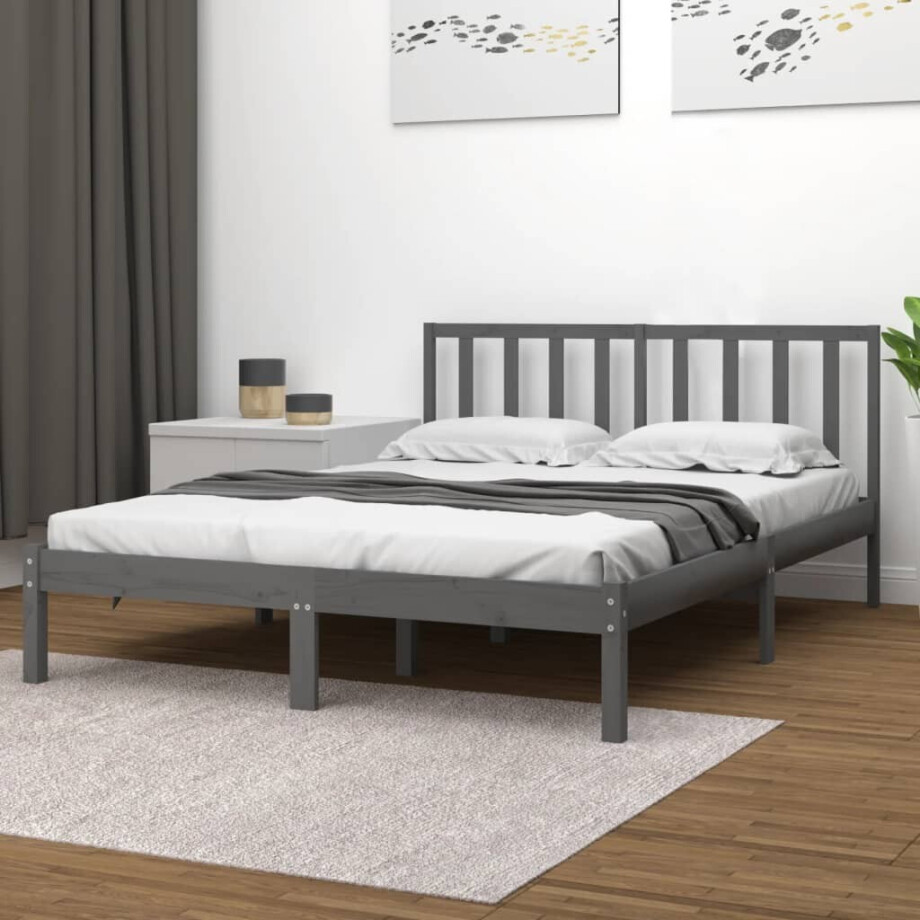 vidaXL Bedframe massief grenenhout grijs 200x200 cm afbeelding 1