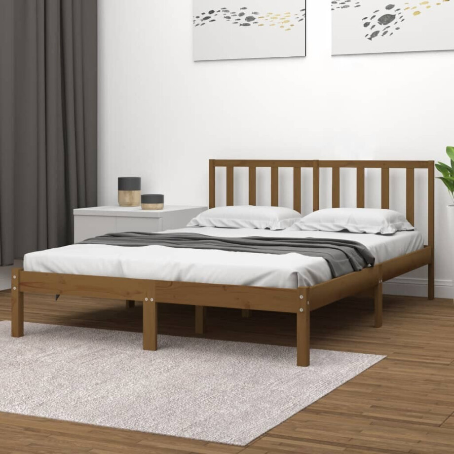 vidaXL Bedframe massief grenenhout honingbruin 200x200 cm vidaXL Bedframe massief grenenhout honingbruin 200x200 cm afbeelding 1