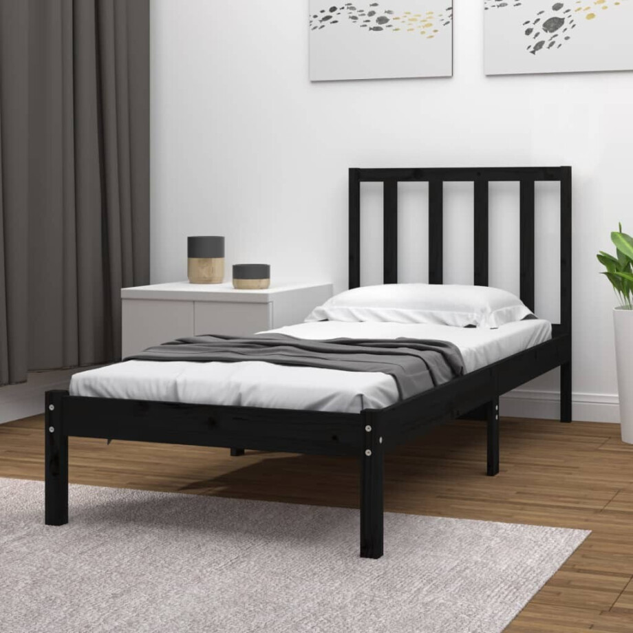 vidaXL Bedframe massief grenenhout zwart 75x190 cm afbeelding 1