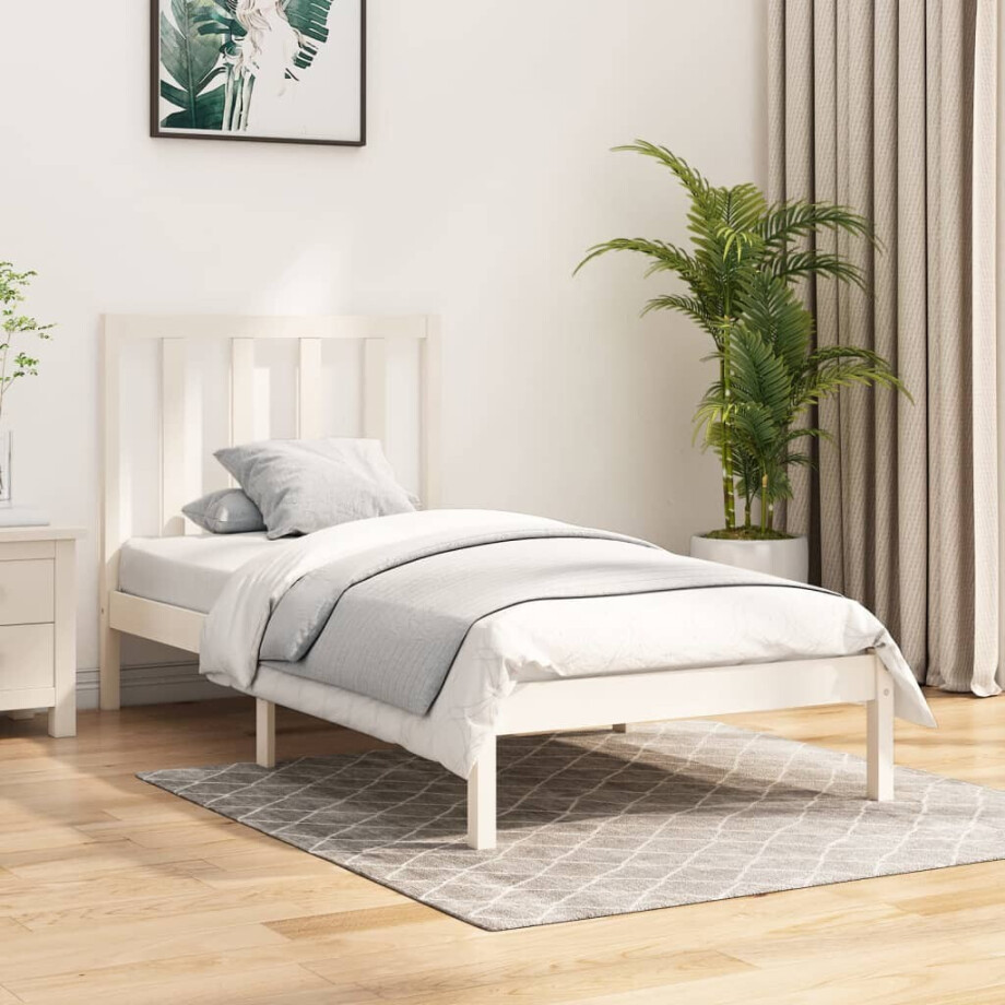 vidaXL Bedframe massief grenenhout wit 75x190 cm afbeelding 1
