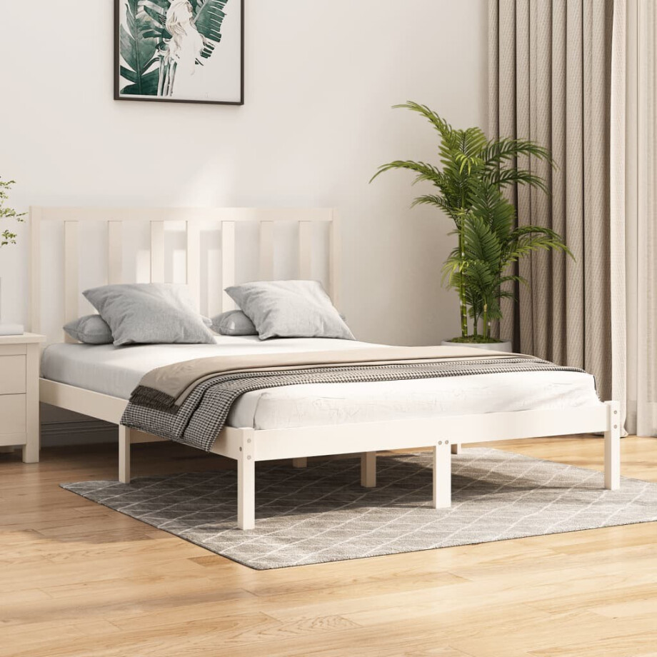 vidaXL Bedframe massief grenenhout wit 140x190 cm afbeelding 1