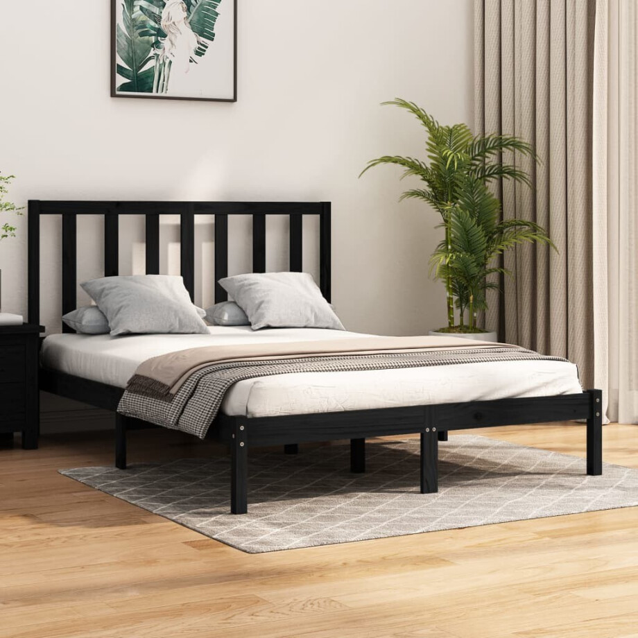 vidaXL Bedframe massief grenenhout zwart 140x190 cm vidaXL Bedframe massief grenenhout zwart 140x190 cm afbeelding 1