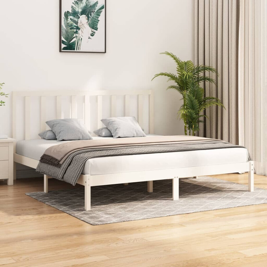vidaXL Bedframe massief grenenhout wit 200x200 cm vidaXL Bedframe massief grenenhout wit 200x200 cm afbeelding 1
