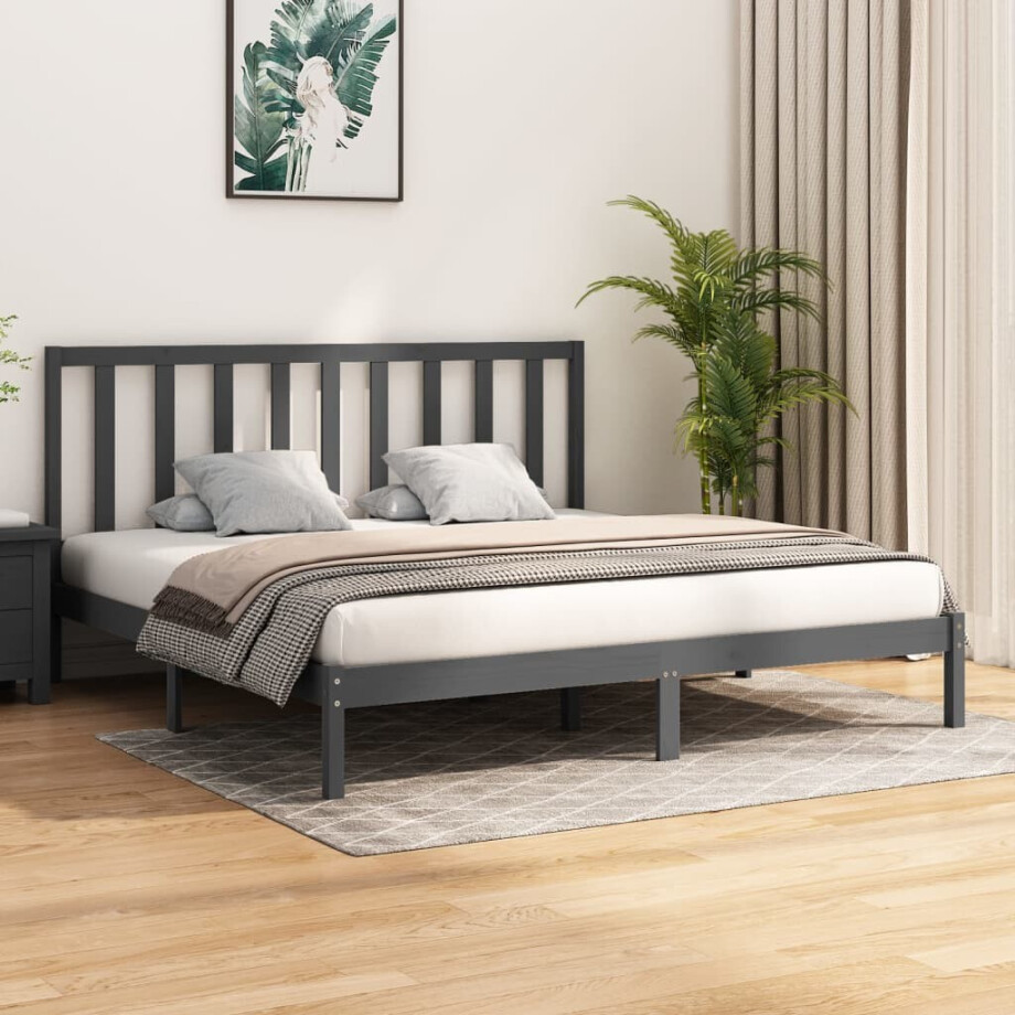 vidaXL Bedframe massief grenenhout grijs 200x200 cm afbeelding 1