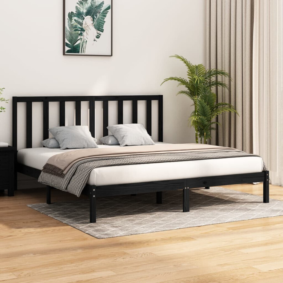 vidaXL Bedframe massief grenenhout zwart 200x200 cm vidaXL Bedframe massief grenenhout zwart 200x200 cm afbeelding 1