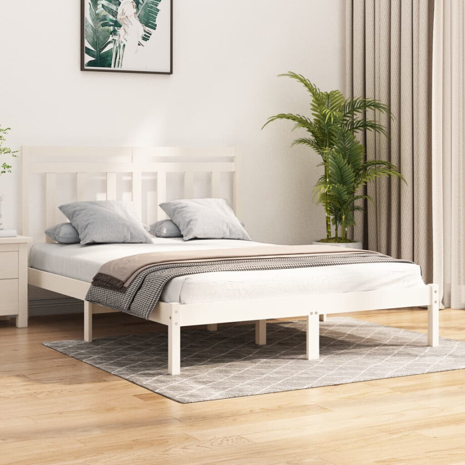 vidaXL Bedframe massief hout wit 135x190 cm afbeelding 1