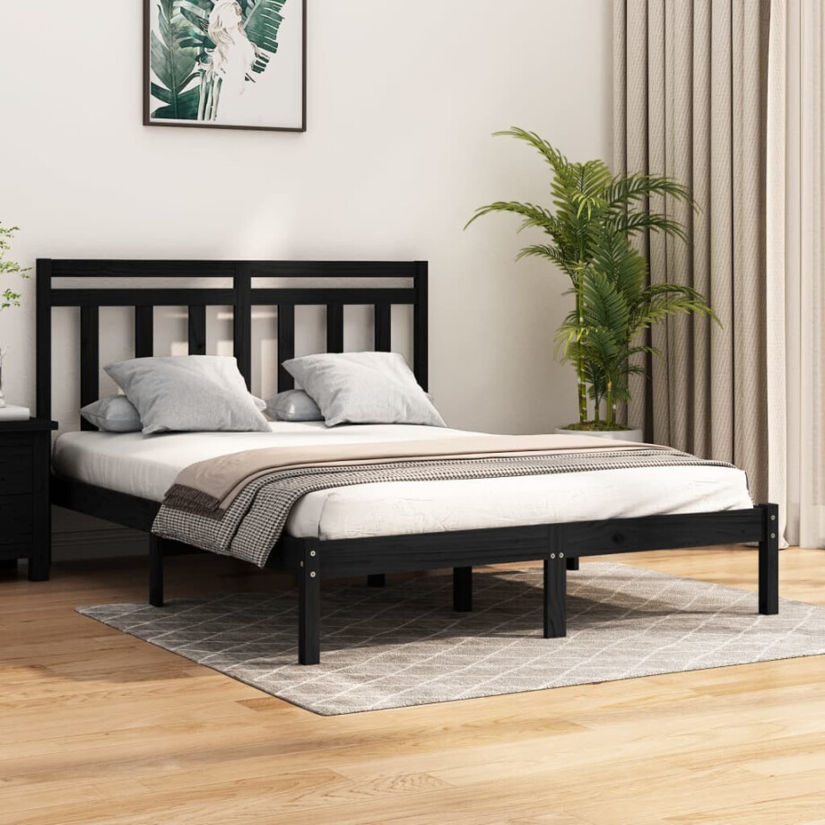 vidaXL Bedframe massief hout zwart 140x190 cm vidaXL Bedframe massief hout zwart 140x190 cm afbeelding 1