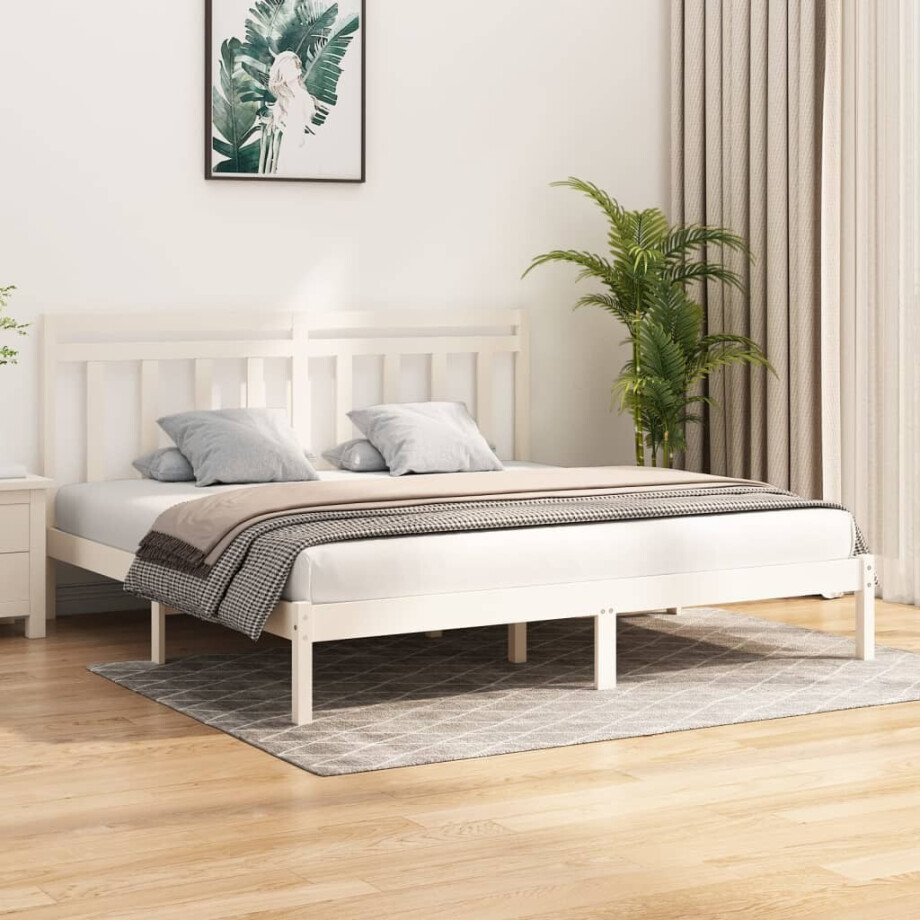 vidaXL Bedframe massief hout wit 200x200 cm afbeelding 1