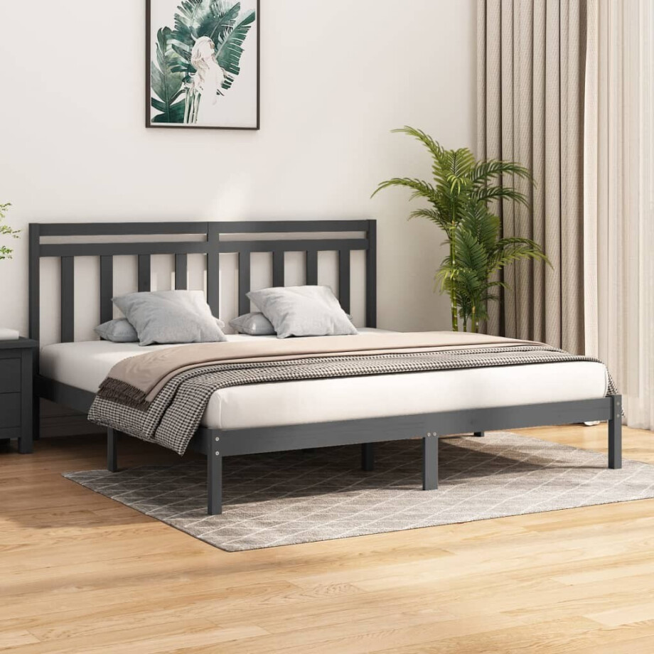 vidaXL Bedframe massief hout grijs 200x200 cm afbeelding 1