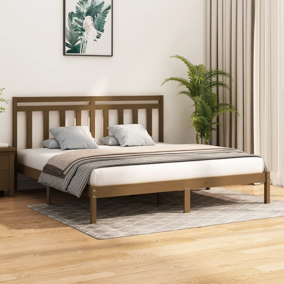 vidaXL Bedframe massief hout honingbruin 200x200 cm afbeelding 1