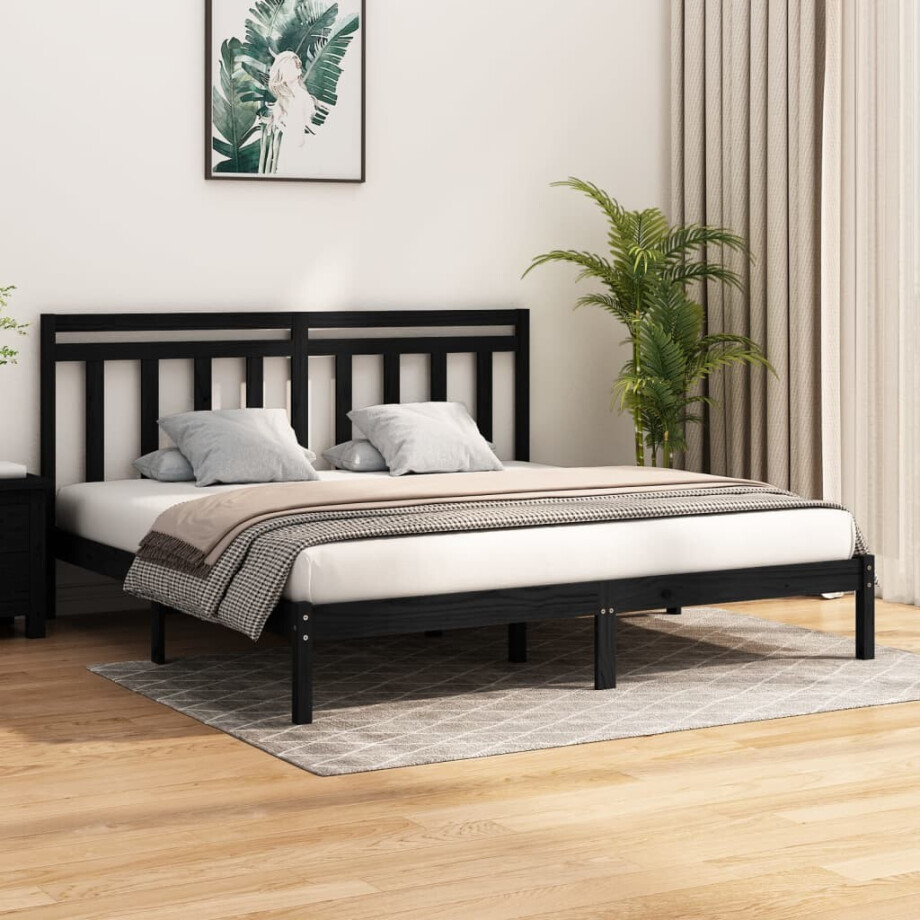 vidaXL Bedframe massief hout zwart 200x200 cm afbeelding 1