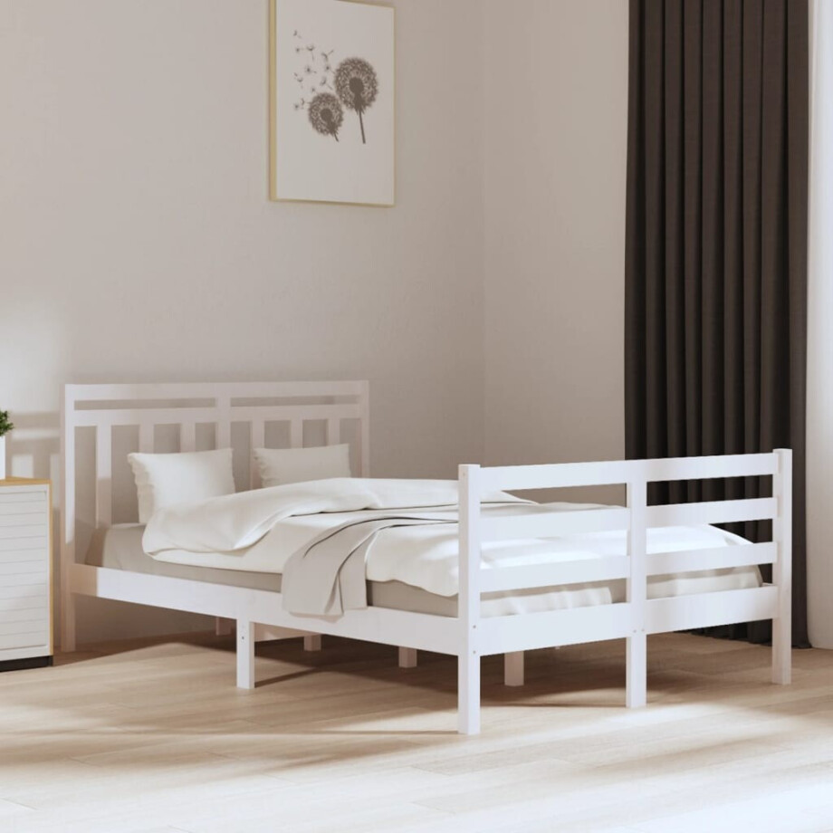 vidaXL Bedframe massief hout wit 135x190 cm afbeelding 1