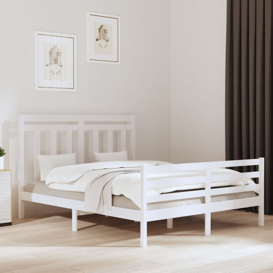 vidaXL Bedframe massief hout wit 160x200 cm afbeelding 1