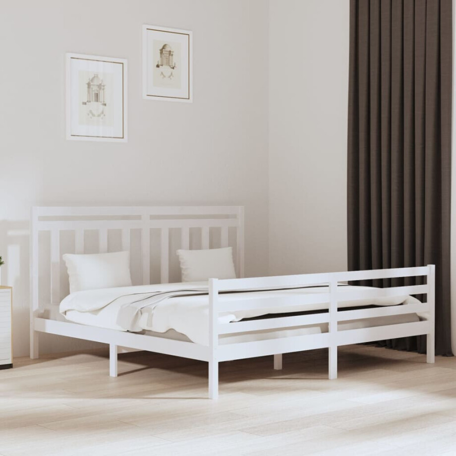 vidaXL Bedframe massief hout wit 200x200 cm vidaXL Bedframe massief hout wit 200x200 cm afbeelding 1