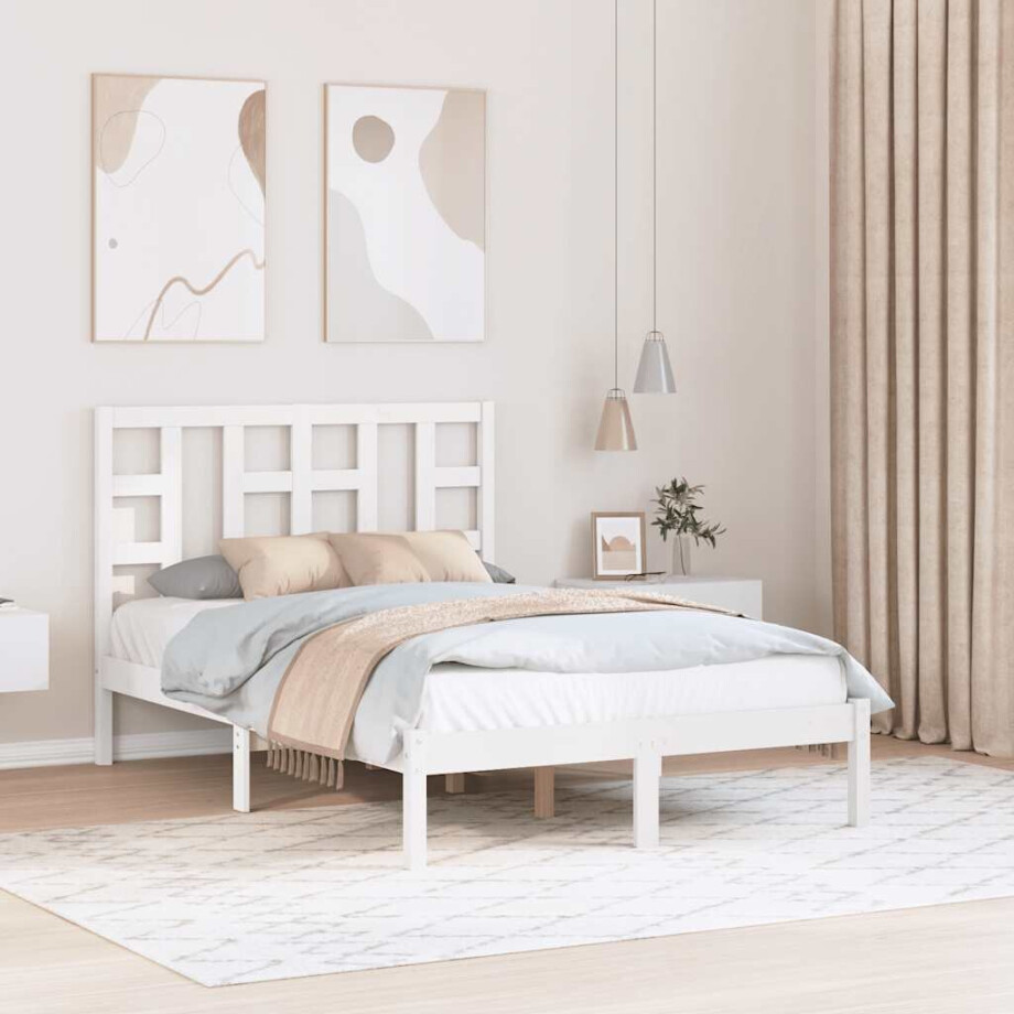 vidaXL Bedframe massief hout wit 120x190 cm afbeelding 1