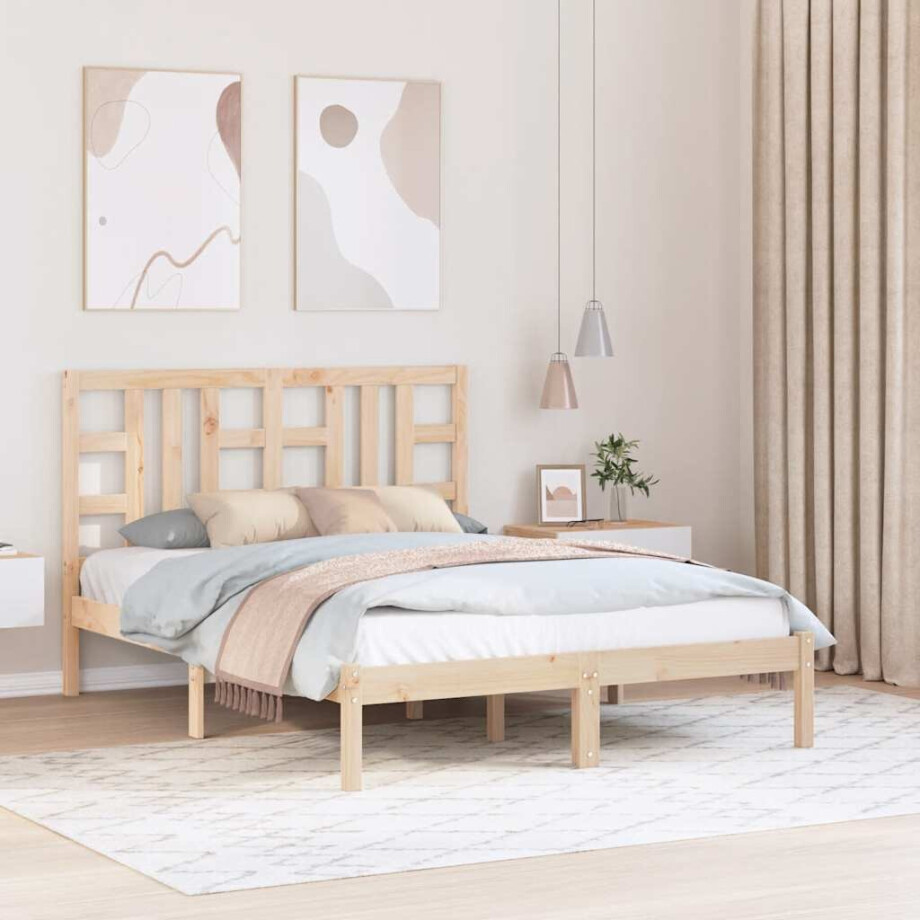 vidaXL Bedframe massief hout 135x190 cm vidaXL Bedframe massief hout 135x190 cm afbeelding 1