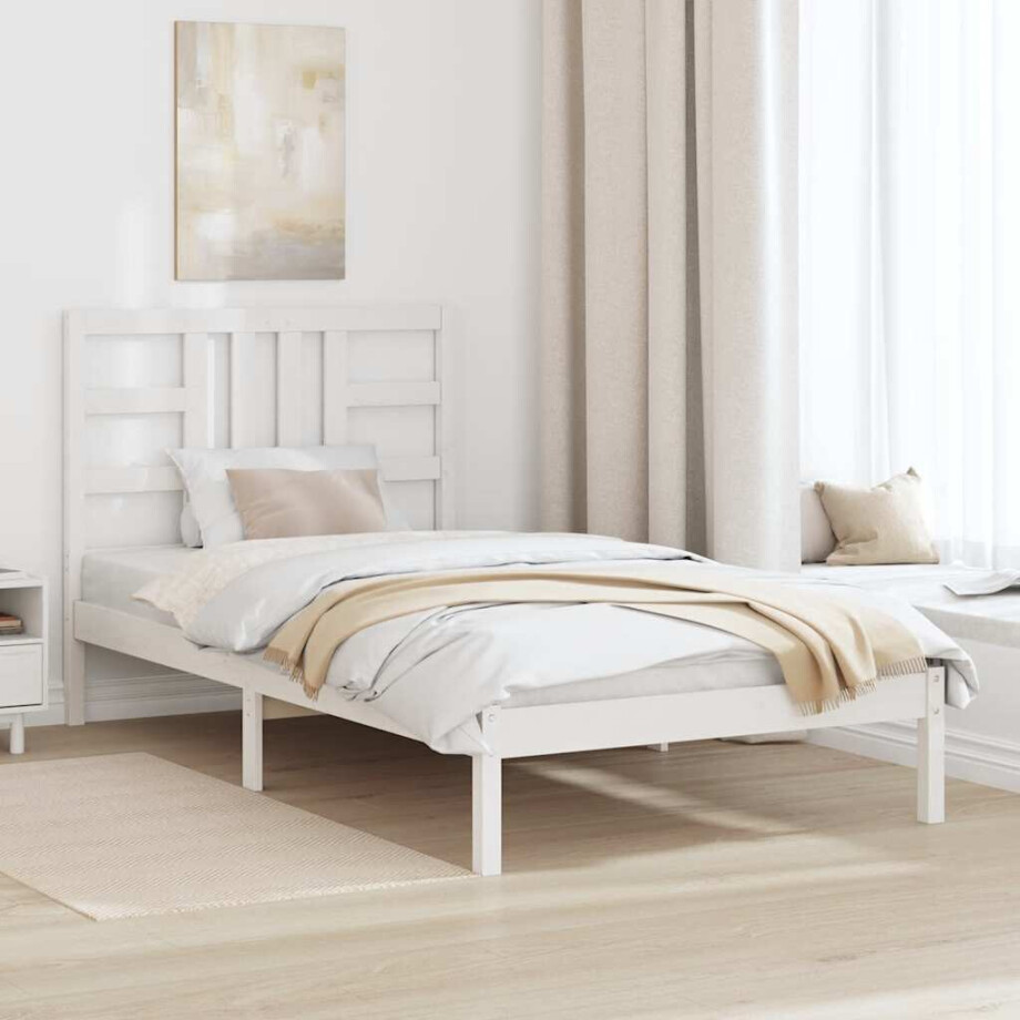 vidaXL Bedframe massief hout wit 100x200 cm afbeelding 1