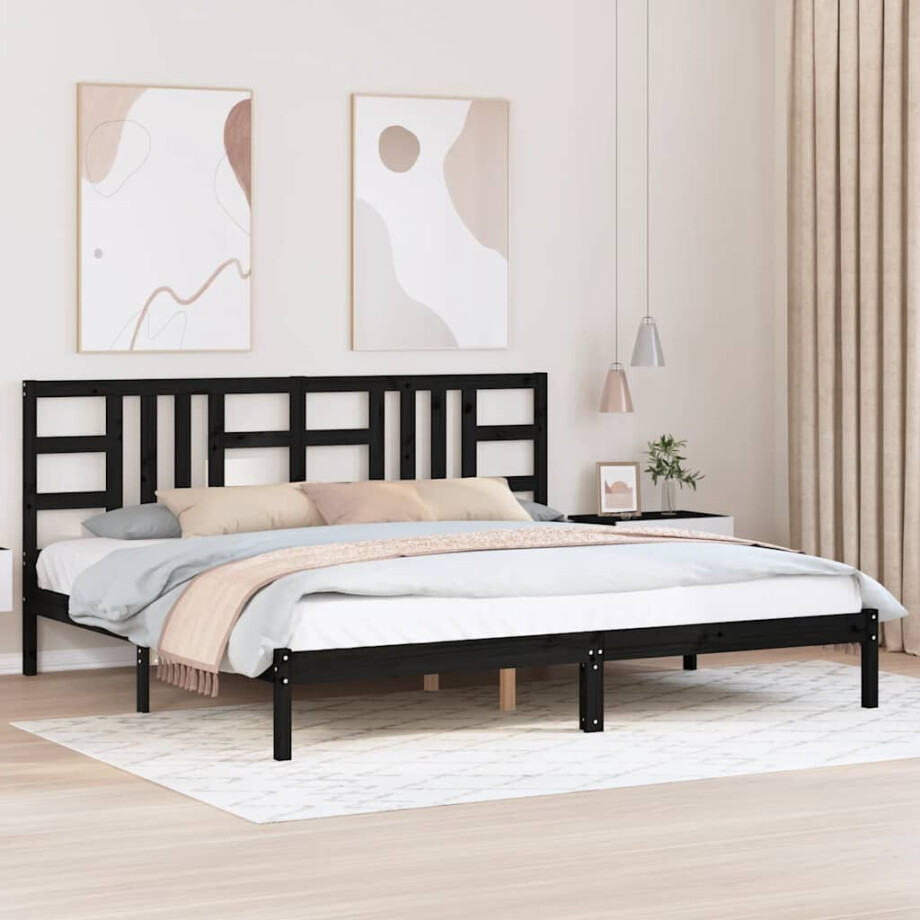 vidaXL Bedframe massief hout zwart 200x200 cm afbeelding 1