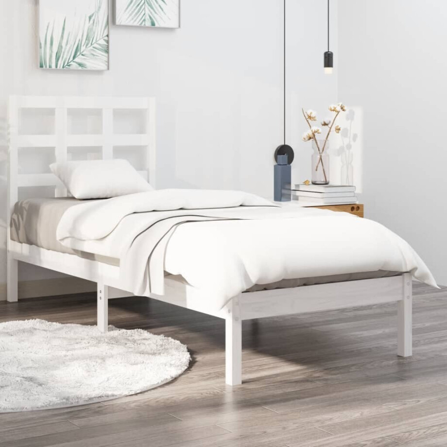 vidaXL Bedframe massief hout wit 90x190 cm vidaXL Bedframe massief hout wit 90x190 cm afbeelding 1