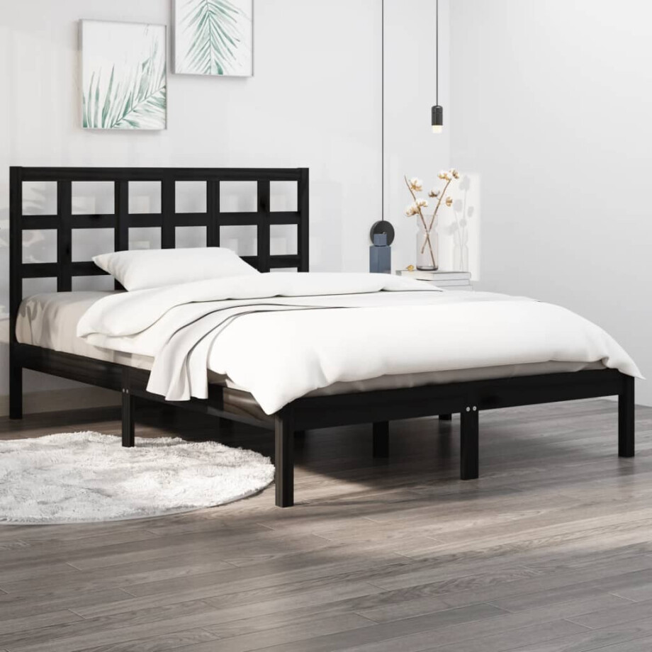 vidaXL Bedframe massief hout zwart 140x190 cm vidaXL Bedframe massief hout zwart 140x190 cm afbeelding 1