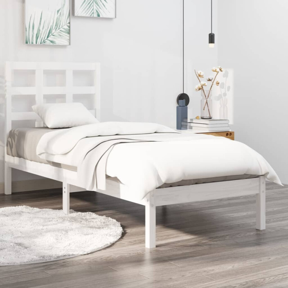 vidaXL Bedframe massief hout wit 90x200 cm vidaXL Bedframe massief hout wit 90x200 cm afbeelding 1