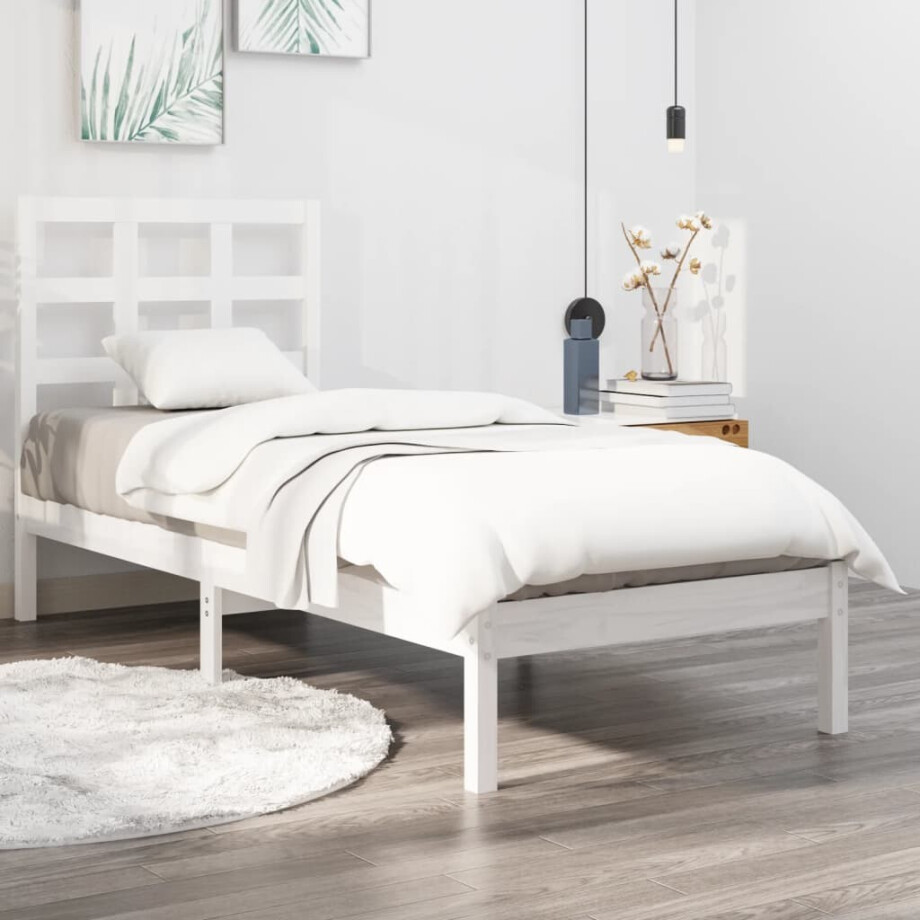 vidaXL Bedframe massief hout wit 100x200 cm afbeelding 1