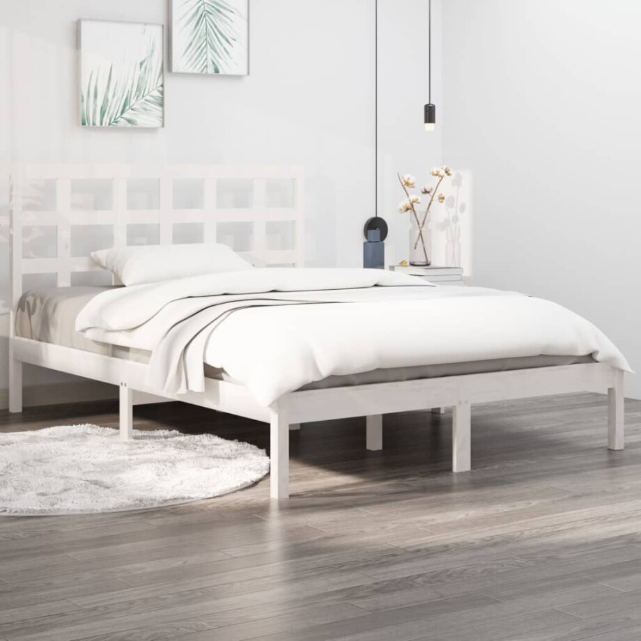 vidaXL Bedframe massief hout wit 150x200 cm afbeelding 1