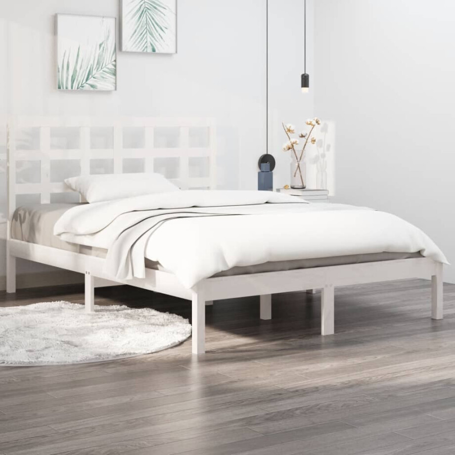 vidaXL Bedframe massief hout wit 200x200 cm afbeelding 1