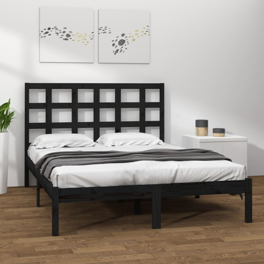 vidaXL Bedframe massief hout zwart 200x200 cm afbeelding 1