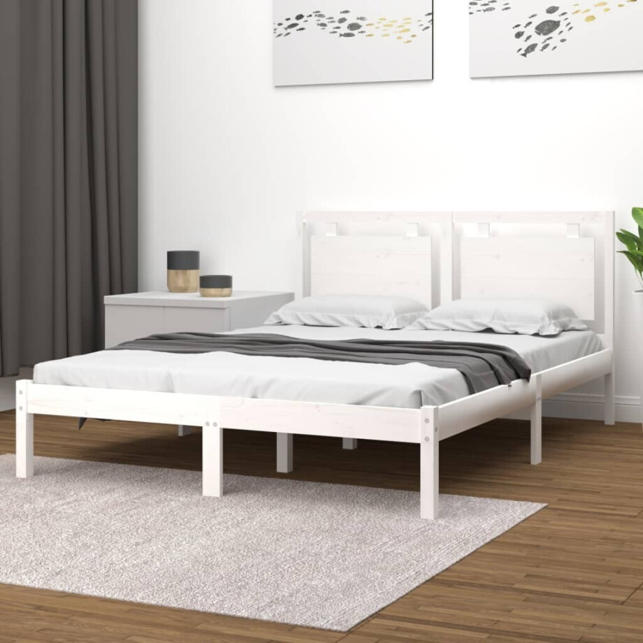 vidaXL Bedframe massief hout wit 160x200 cm afbeelding 1