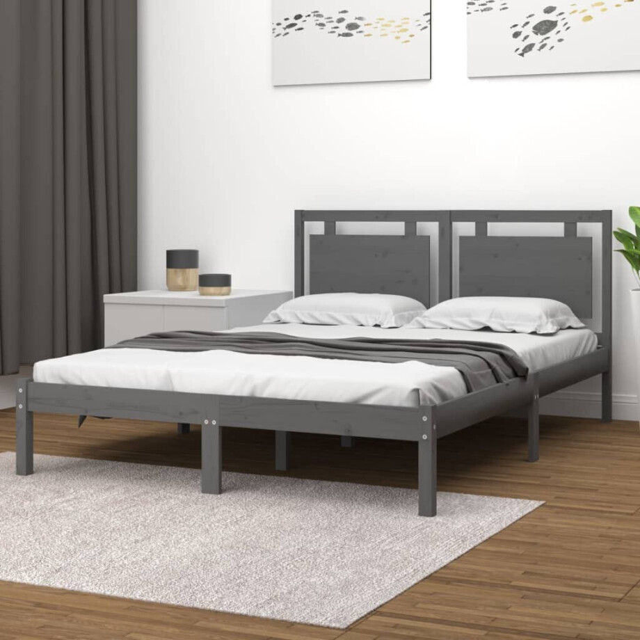 vidaXL Bedframe massief hout grijs 200x200 cm afbeelding 1