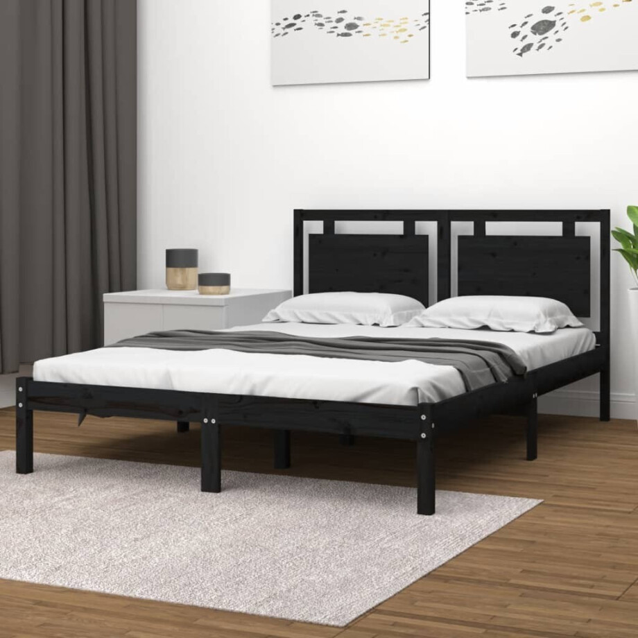 vidaXL Bedframe massief hout zwart 200x200 cm vidaXL Bedframe massief hout zwart 200x200 cm afbeelding 1