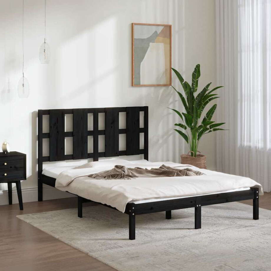 vidaXL Bedframe massief grenenhout zwart 140x190 cm vidaXL Bedframe massief grenenhout zwart 140x190 cm afbeelding 1