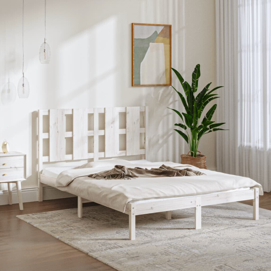 vidaXL Bedframe zonder matras massief grenenhout wit 140x200 cm afbeelding 1