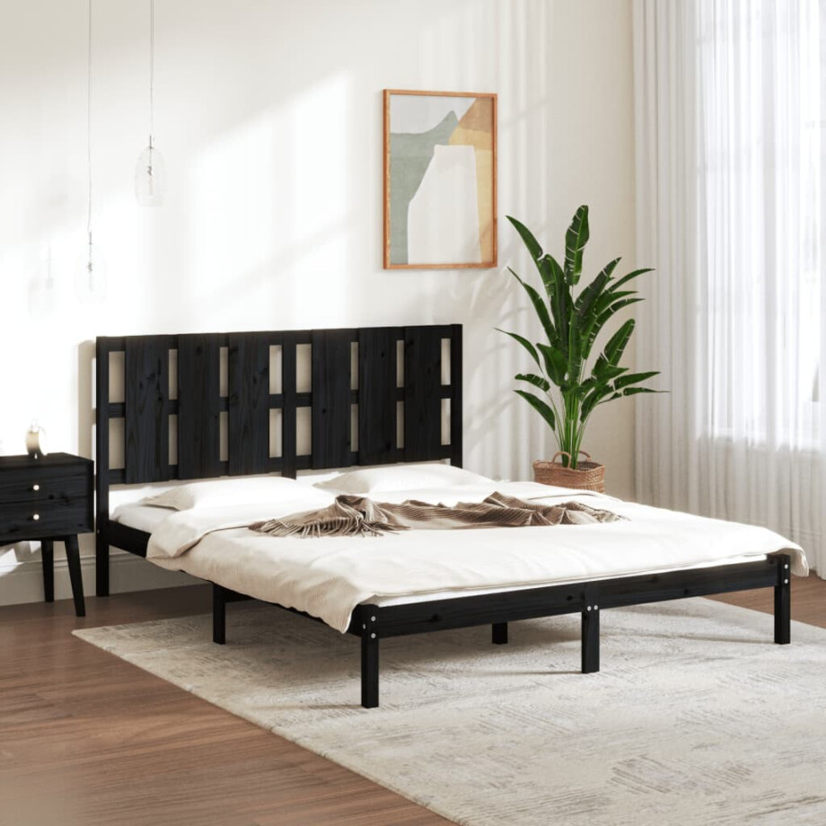 vidaXL Bedframe massief hout zwart 150x200 cm vidaXL Bedframe massief hout zwart 150x200 cm afbeelding 1