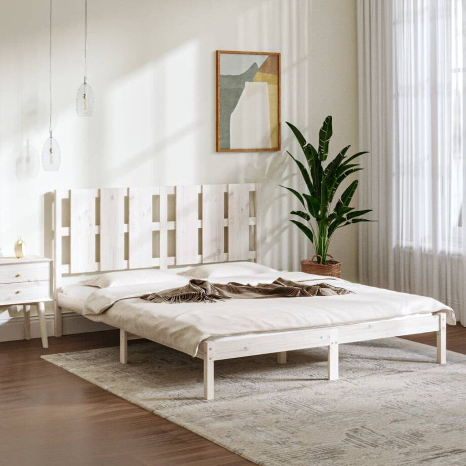 vidaXL Bedframe massief grenenhout wit 160x200 cm vidaXL Bedframe massief grenenhout wit 160x200 cm afbeelding 1