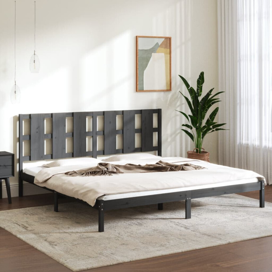vidaXL Bedframe massief grenenhout grijs 200x200 cm afbeelding 1